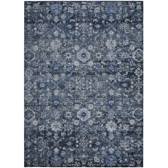 Navy Blue And Sky Blue Oriental Washable Indoor Outdoor Area Rug Photo 6
