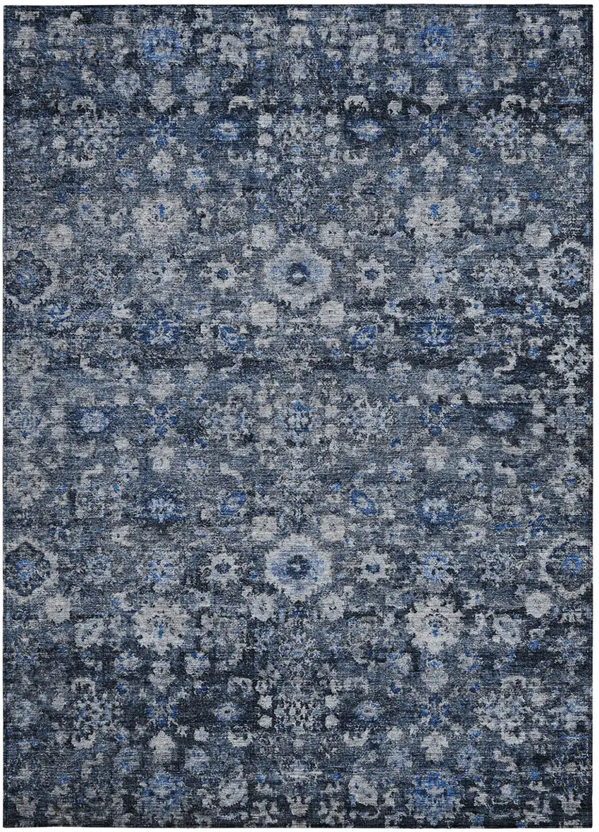 Navy Blue And Sky Blue Oriental Washable Indoor Outdoor Area Rug Photo 6