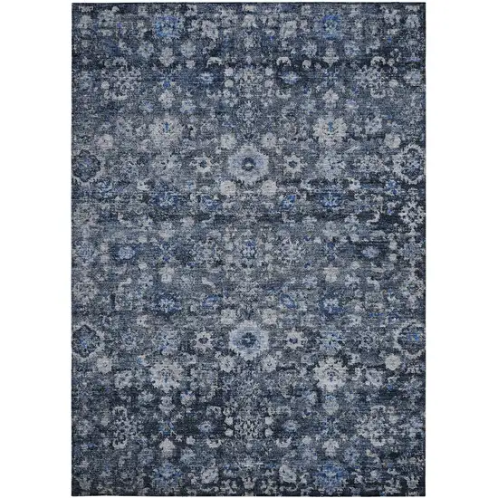 Navy Blue And Sky Blue Oriental Washable Indoor Outdoor Area Rug Photo 6