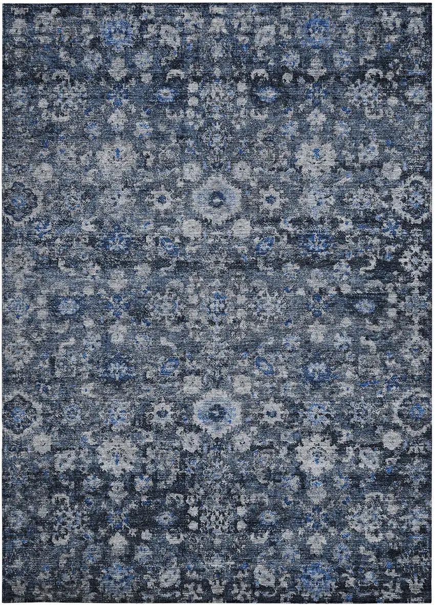 Navy Blue And Sky Blue Oriental Washable Indoor Outdoor Area Rug Photo 6
