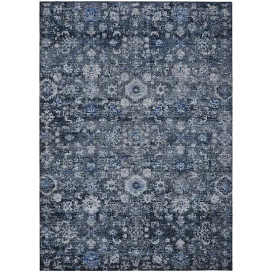 Navy Blue And Sky Blue Oriental Washable Indoor Outdoor Area Rug Photo 2