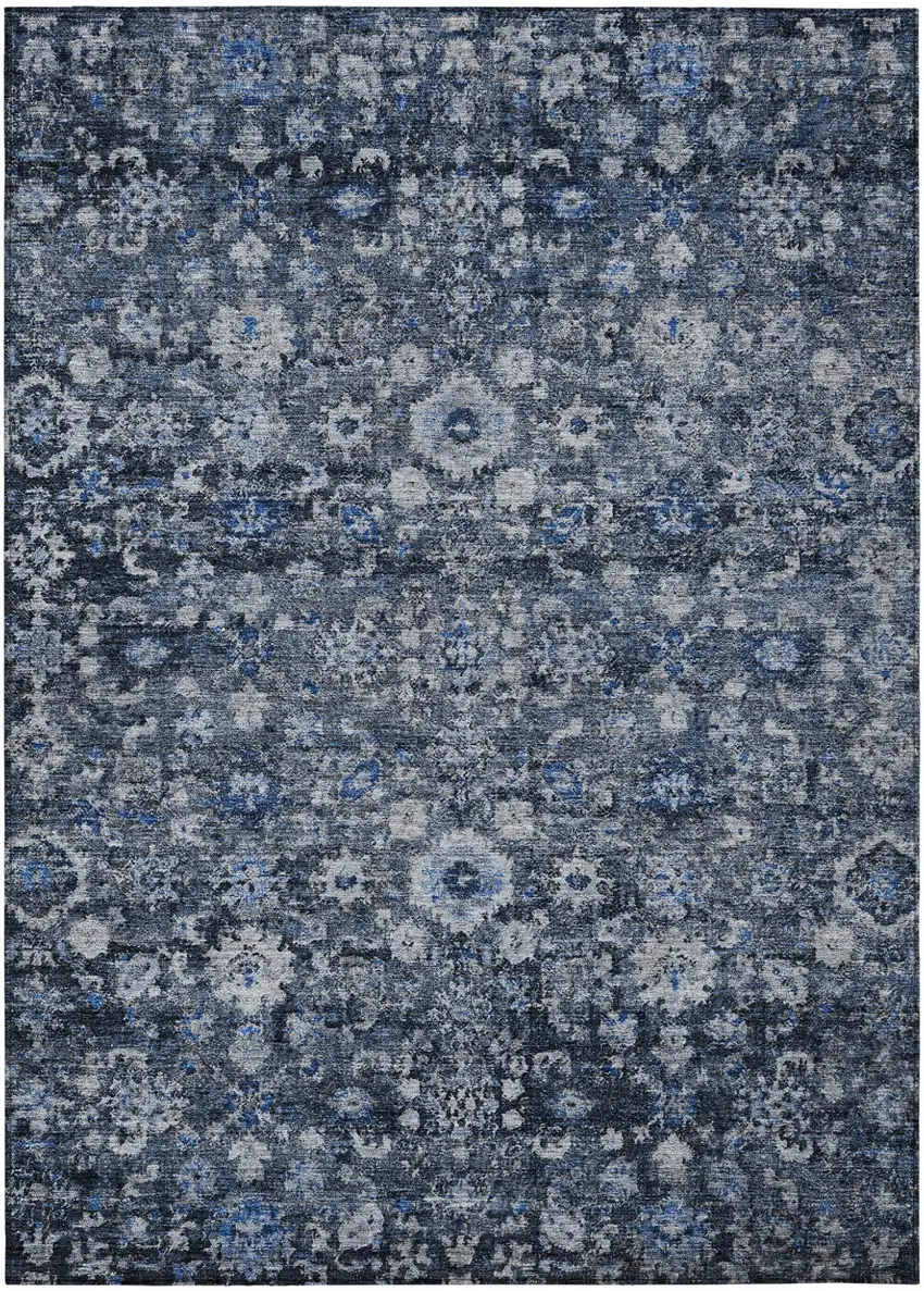Navy Blue And Sky Blue Oriental Washable Indoor Outdoor Area Rug Photo 2