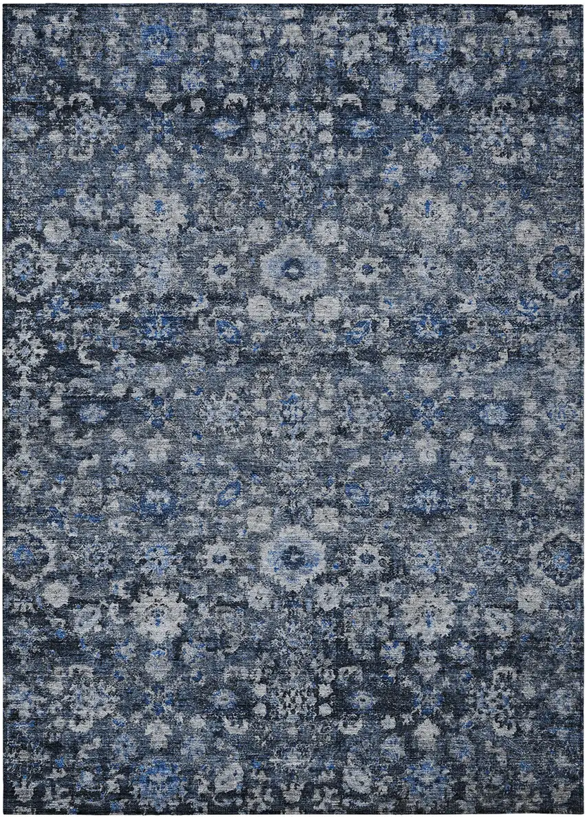 Navy Blue And Sky Blue Oriental Washable Indoor Outdoor Area Rug Photo 2