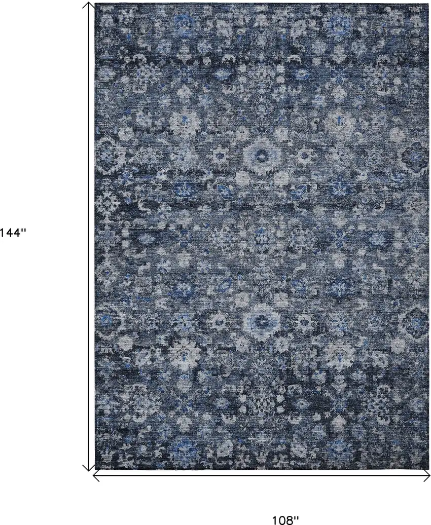 Navy Blue And Sky Blue Oriental Washable Indoor Outdoor Area Rug Photo 3