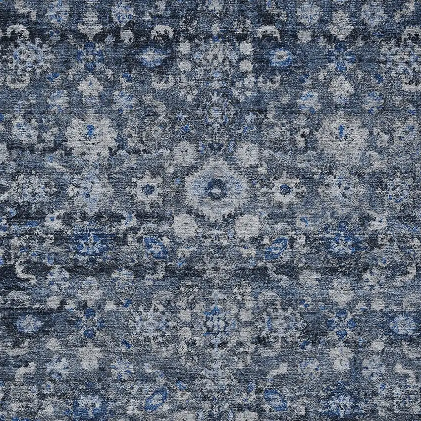Navy Blue And Sky Blue Oriental Washable Indoor Outdoor Area Rug Photo 5