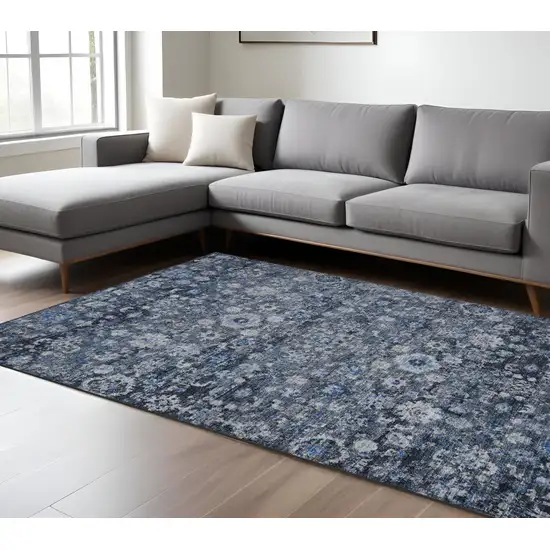 Navy Blue And Sky Blue Oriental Washable Indoor Outdoor Area Rug Photo 2