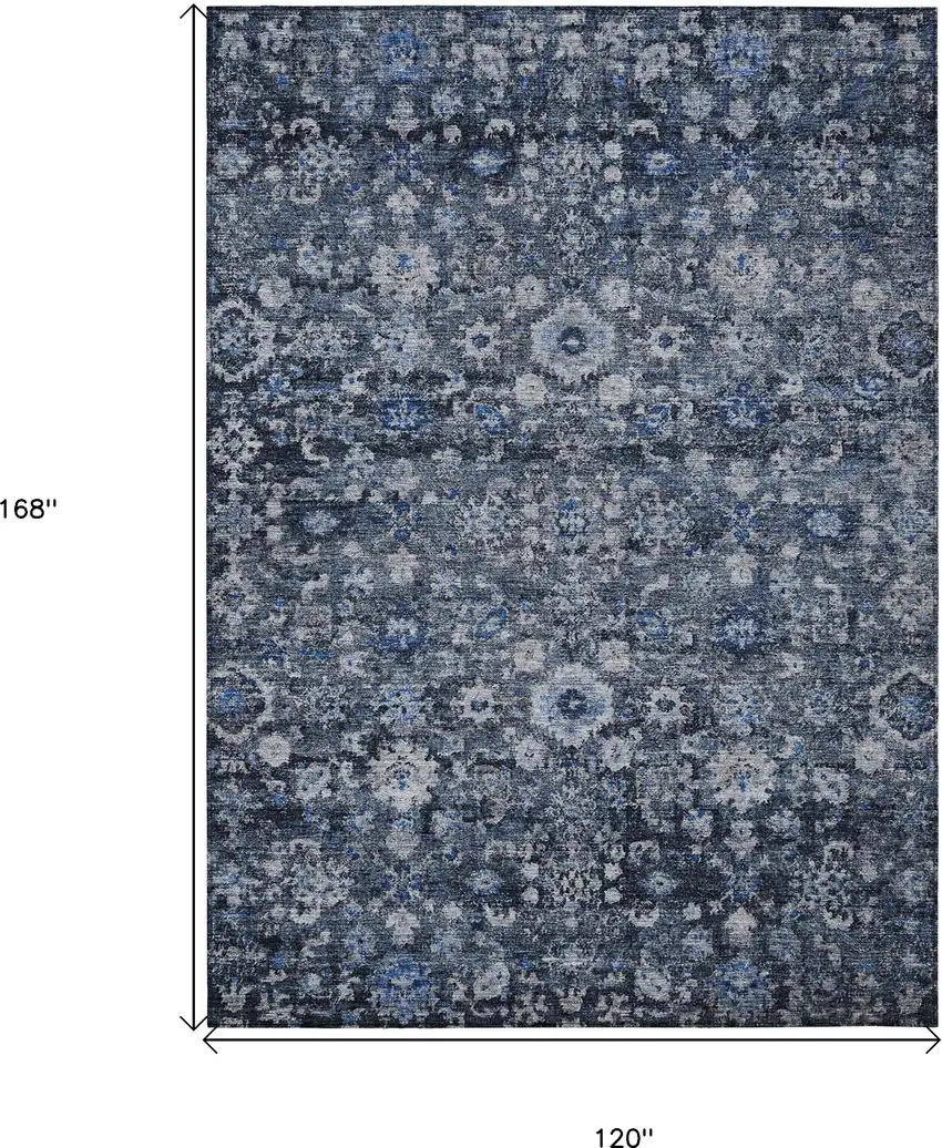 Navy Blue And Sky Blue Oriental Washable Indoor Outdoor Area Rug Photo 3