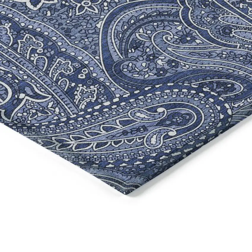 Navy Blue And Sky Blue Paisley Washable Indoor Outdoor Area Rug Photo 5