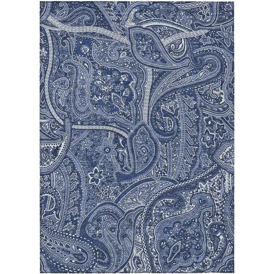Navy Blue And Sky Blue Paisley Washable Indoor Outdoor Area Rug Photo 2