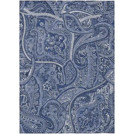 Navy Blue And Sky Blue Paisley Washable Indoor Outdoor Area Rug Photo 2