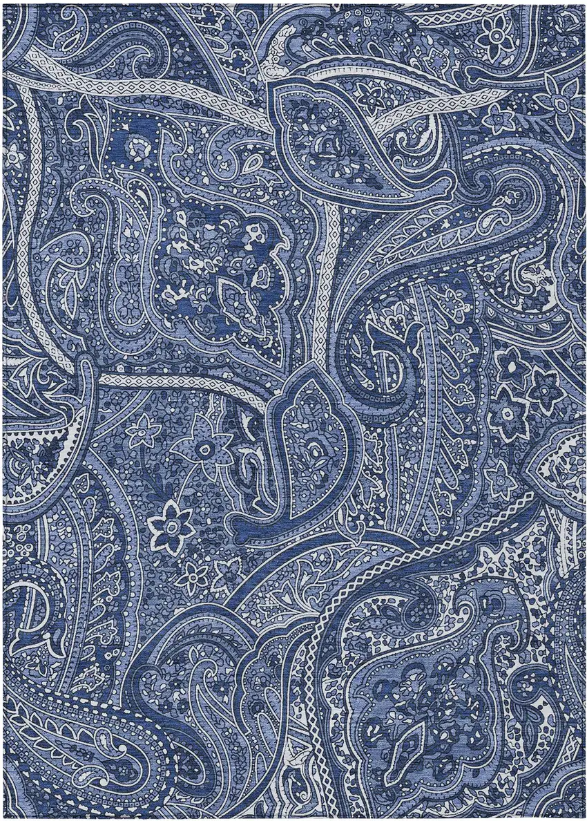 Navy Blue And Sky Blue Paisley Washable Indoor Outdoor Area Rug Photo 2