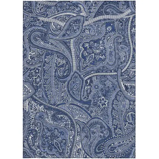 Navy Blue And Sky Blue Paisley Washable Indoor Outdoor Area Rug Photo 6