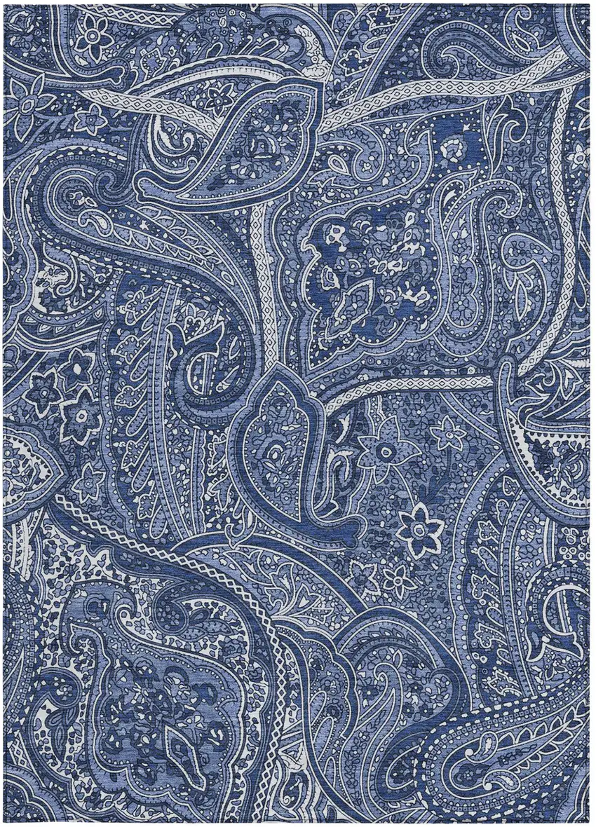 Navy Blue And Sky Blue Paisley Washable Indoor Outdoor Area Rug Photo 6