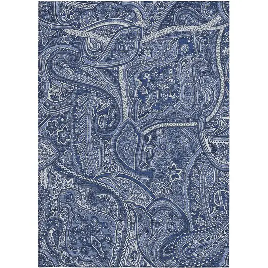 Navy Blue And Sky Blue Paisley Washable Indoor Outdoor Area Rug Photo 4
