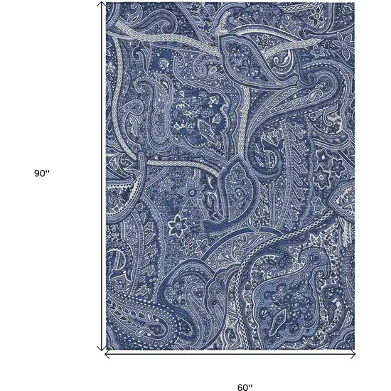 Navy Blue And Sky Blue Paisley Washable Indoor Outdoor Area Rug Photo 9