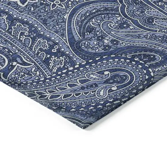 Navy Blue And Sky Blue Paisley Washable Indoor Outdoor Area Rug Photo 4