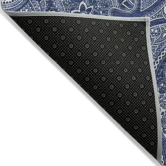 Navy Blue And Sky Blue Paisley Washable Indoor Outdoor Area Rug Photo 6