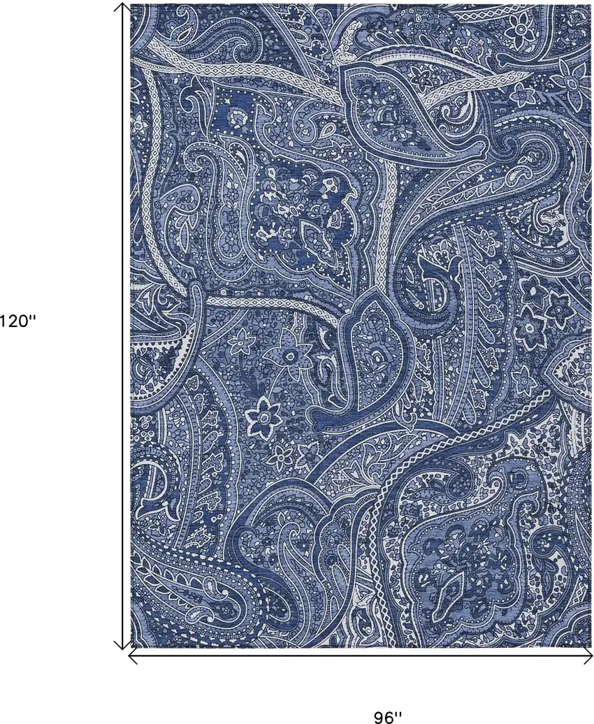 Navy Blue And Sky Blue Paisley Washable Indoor Outdoor Area Rug Photo 3