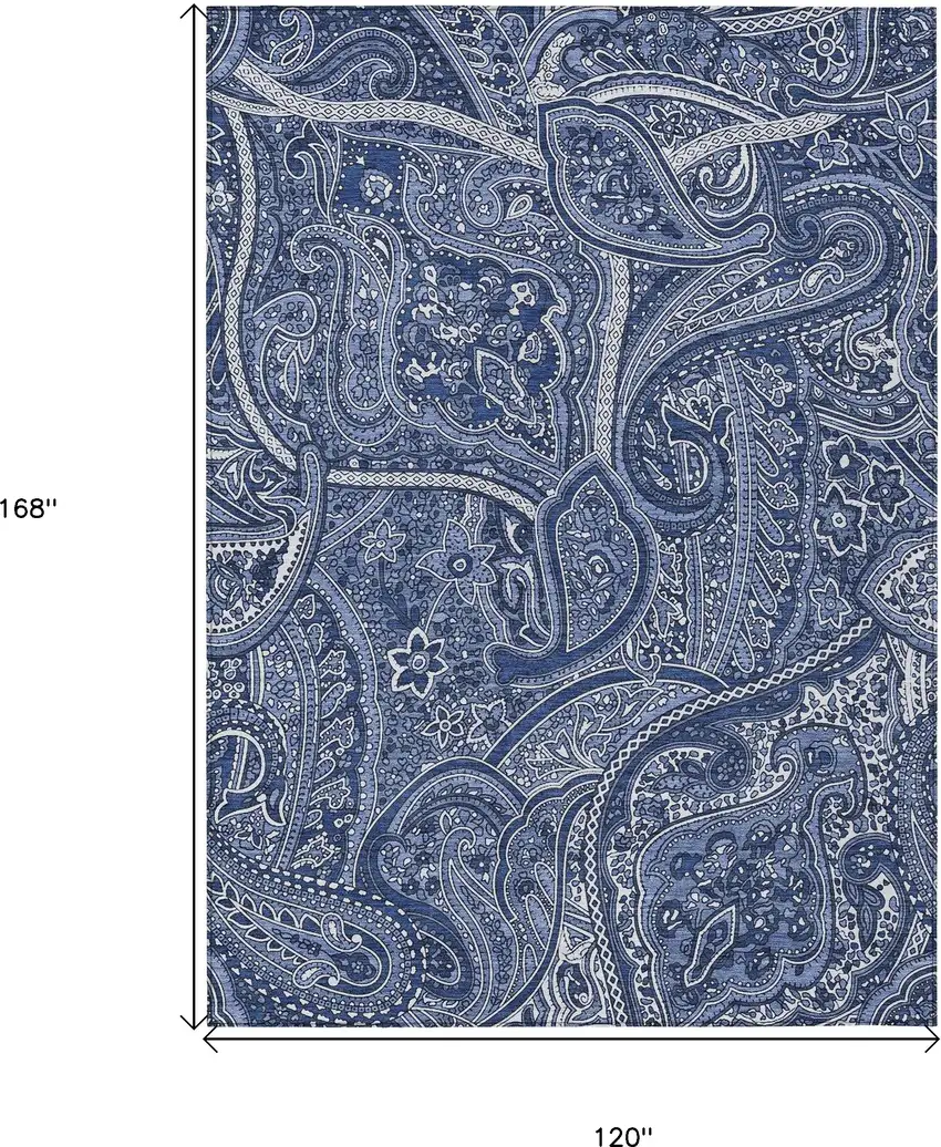 Navy Blue And Sky Blue Paisley Washable Indoor Outdoor Area Rug Photo 3