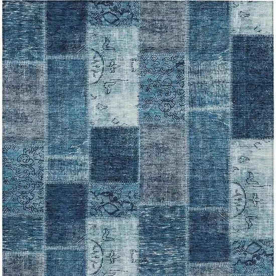 Navy Blue And Sky Blue Patchwork Washable Indoor Outdoor Area Rug Photo 5