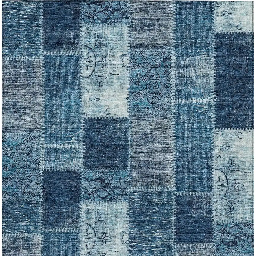 Navy Blue And Sky Blue Patchwork Washable Indoor Outdoor Area Rug Photo 5
