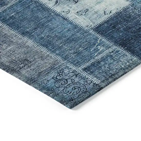 Navy Blue And Sky Blue Patchwork Washable Indoor Outdoor Area Rug Photo 4