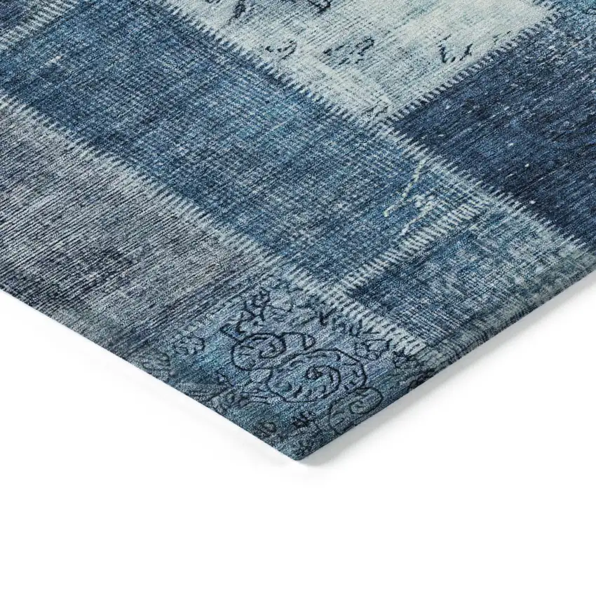 Navy Blue And Sky Blue Patchwork Washable Indoor Outdoor Area Rug Photo 4