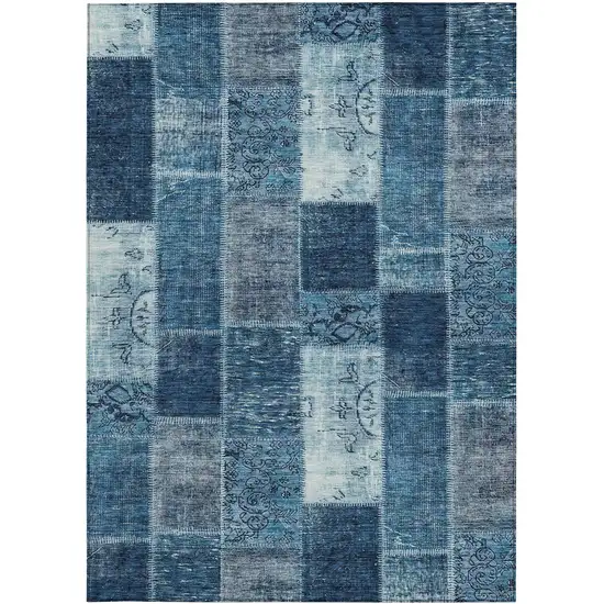 Navy Blue And Sky Blue Patchwork Washable Indoor Outdoor Area Rug Photo 6