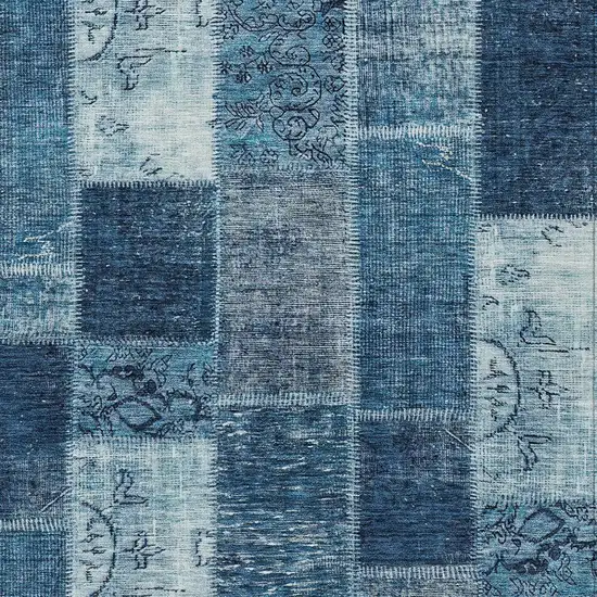 Navy Blue And Sky Blue Patchwork Washable Indoor Outdoor Area Rug Photo 4