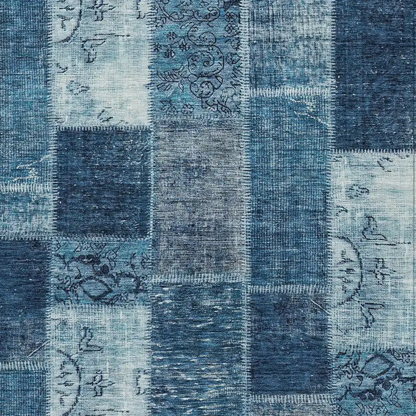 Navy Blue And Sky Blue Patchwork Washable Indoor Outdoor Area Rug Photo 4