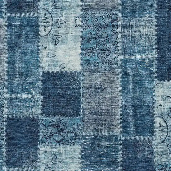 Navy Blue And Sky Blue Patchwork Washable Indoor Outdoor Area Rug Photo 4