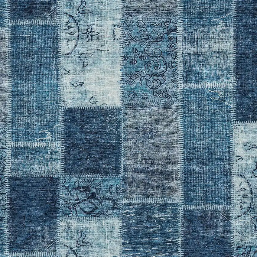 Navy Blue And Sky Blue Patchwork Washable Indoor Outdoor Area Rug Photo 4