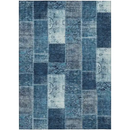 Navy Blue And Sky Blue Patchwork Washable Indoor Outdoor Area Rug Photo 1