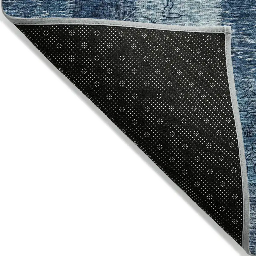 Navy Blue And Sky Blue Patchwork Washable Indoor Outdoor Area Rug Photo 2