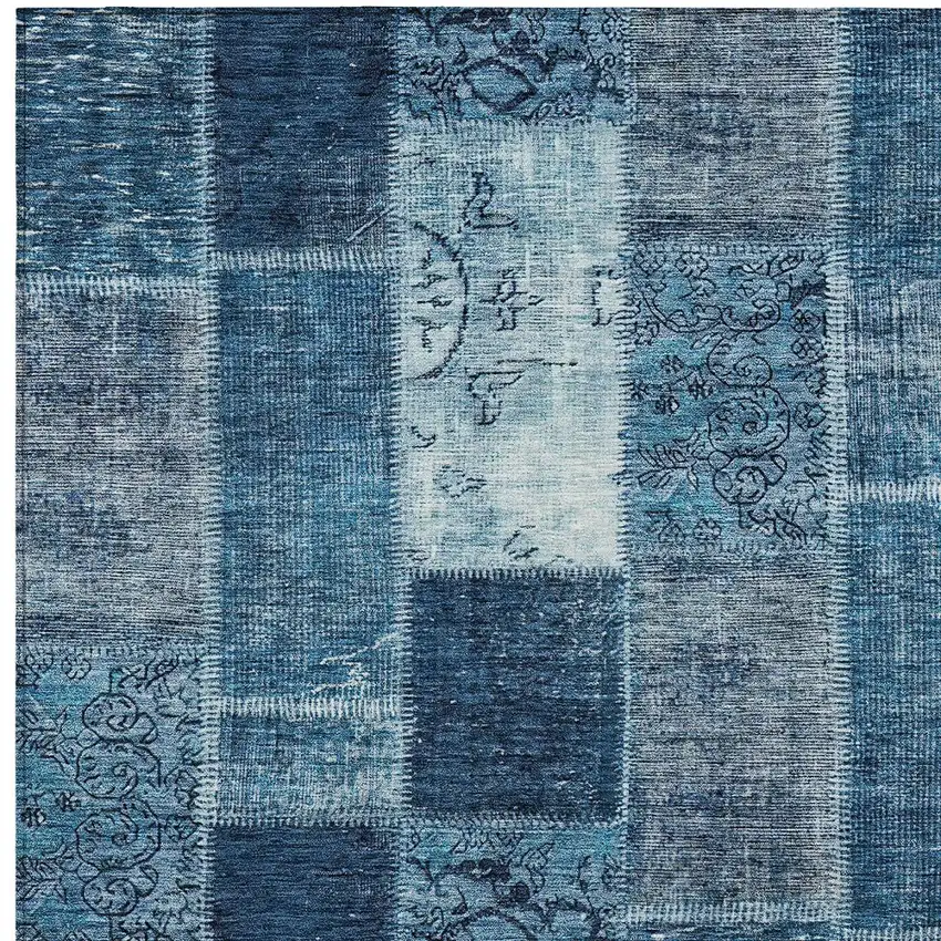 Navy Blue And Sky Blue Patchwork Washable Indoor Outdoor Area Rug Photo 4