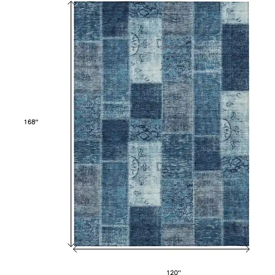 Navy Blue And Sky Blue Patchwork Washable Indoor Outdoor Area Rug Photo 9