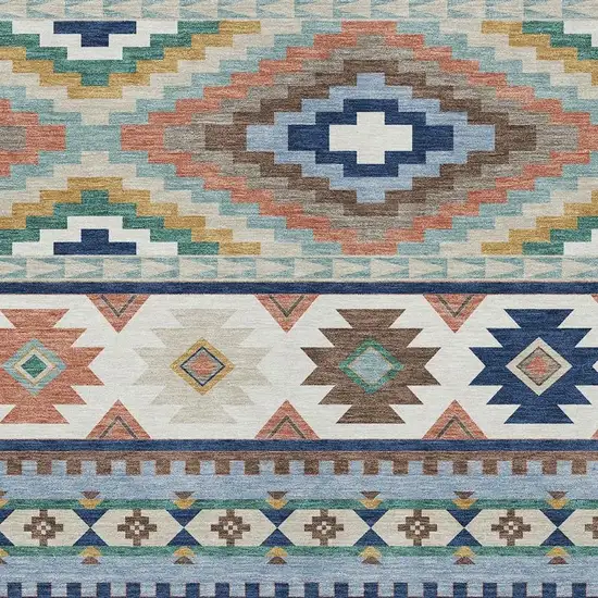 Navy Blue And Sky Blue Southwestern Washable Indoor Outdoor Area Rug Photo 2