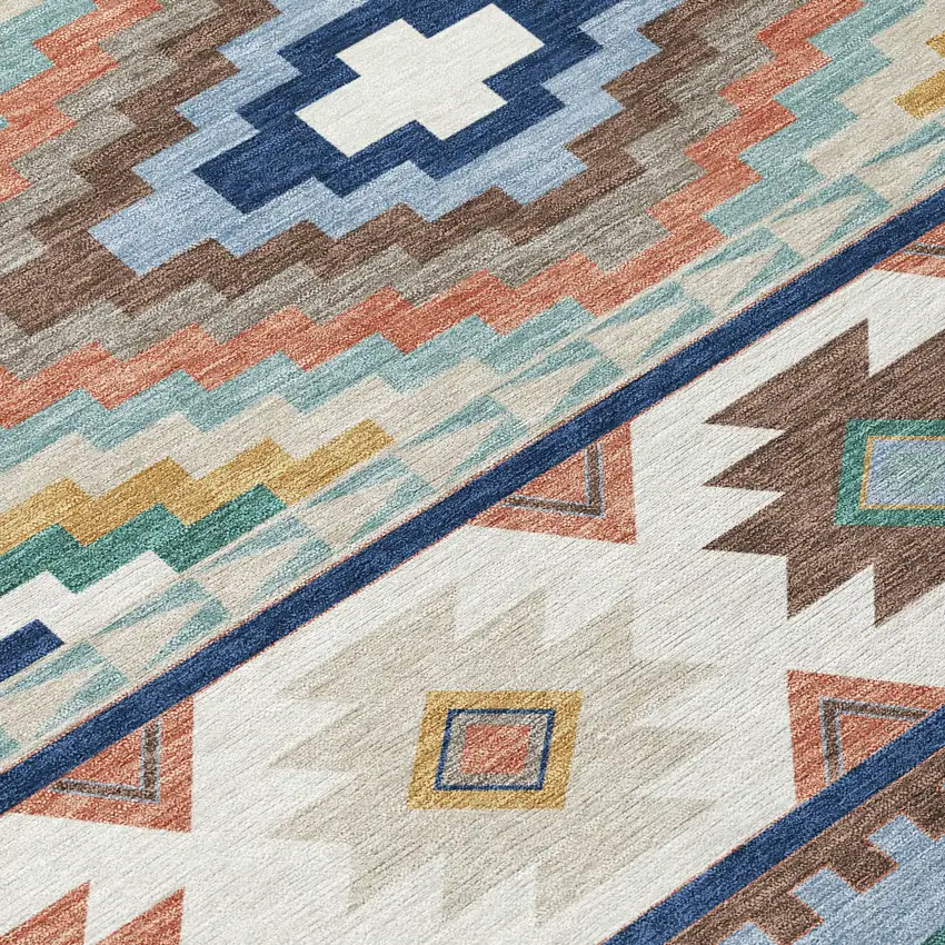 Navy Blue And Sky Blue Southwestern Washable Indoor Outdoor Area Rug Photo 9
