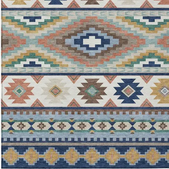 Navy Blue And Sky Blue Southwestern Washable Indoor Outdoor Area Rug Photo 3