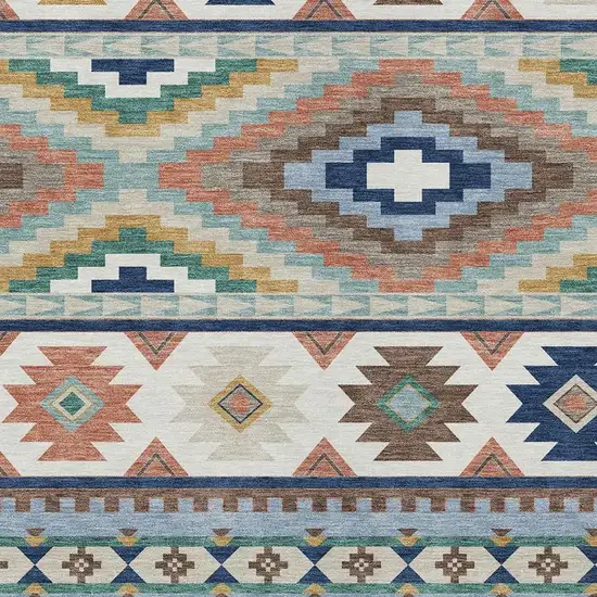 Navy Blue And Sky Blue Southwestern Washable Indoor Outdoor Area Rug Photo 2