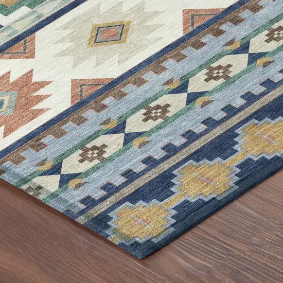 Navy Blue And Sky Blue Southwestern Washable Indoor Outdoor Area Rug Photo 8