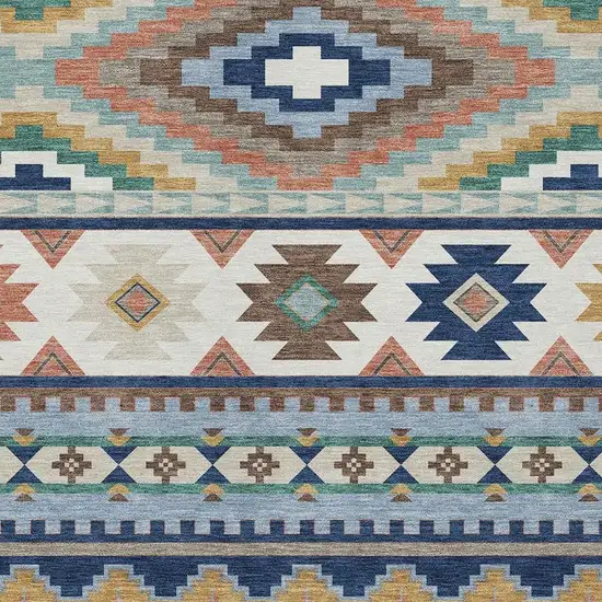 Navy Blue And Sky Blue Southwestern Washable Indoor Outdoor Area Rug Photo 2