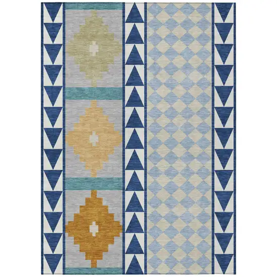 Navy Blue And Sky Blue Southwestern Washable Indoor Outdoor Area Rug Photo 2
