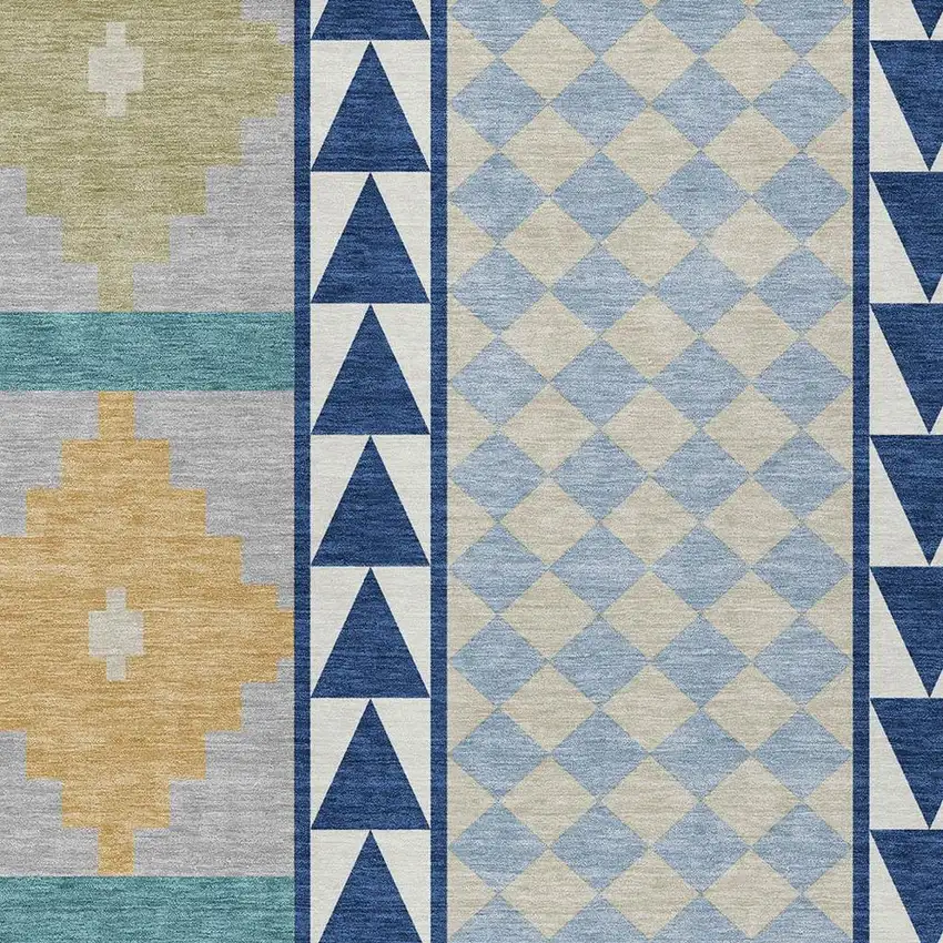 Navy Blue And Sky Blue Southwestern Washable Indoor Outdoor Area Rug Photo 3