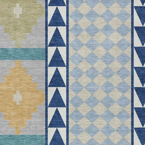Navy Blue And Sky Blue Southwestern Washable Indoor Outdoor Area Rug Photo 3