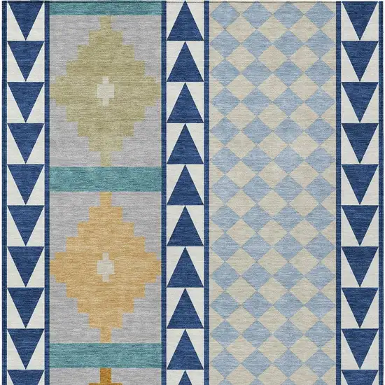 Navy Blue And Sky Blue Southwestern Washable Indoor Outdoor Area Rug Photo 4