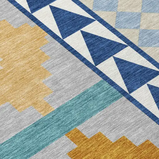Navy Blue And Sky Blue Southwestern Washable Indoor Outdoor Area Rug Photo 6