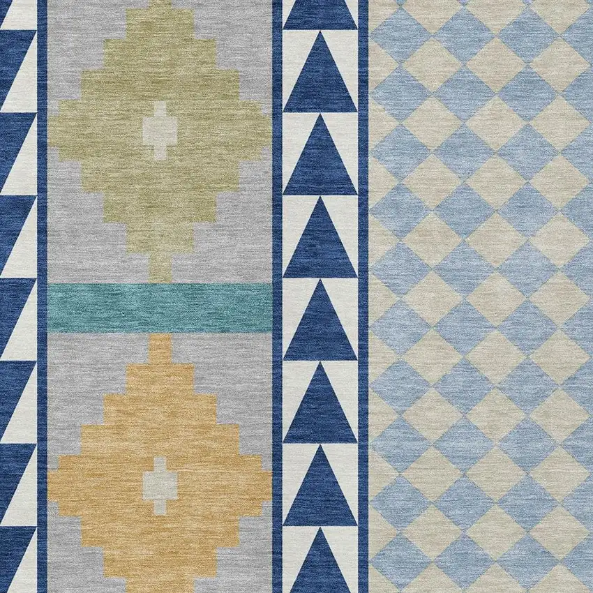 Navy Blue And Sky Blue Southwestern Washable Indoor Outdoor Area Rug Photo 3