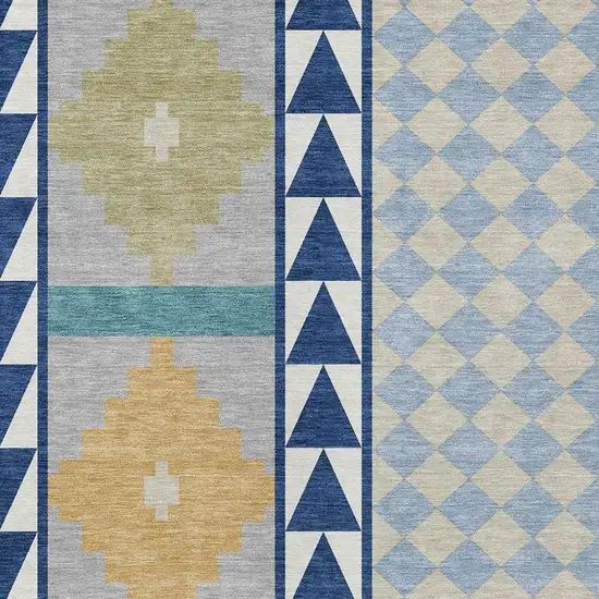 Navy Blue And Sky Blue Southwestern Washable Indoor Outdoor Area Rug Photo 3
