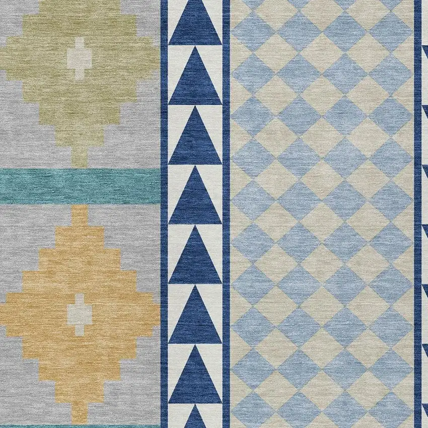 Navy Blue And Sky Blue Southwestern Washable Indoor Outdoor Area Rug Photo 3